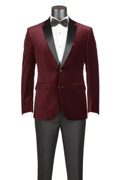 Men's Slim Fit Velvet Tuxedo 2 Piece in Wine