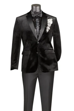 Men's Slim Fit Velvet Tuxedo 2 Piece in Black