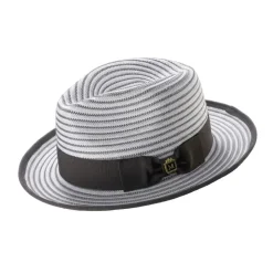 Men's Striped Braided Fedora With Solid Ribbon - Gray/White