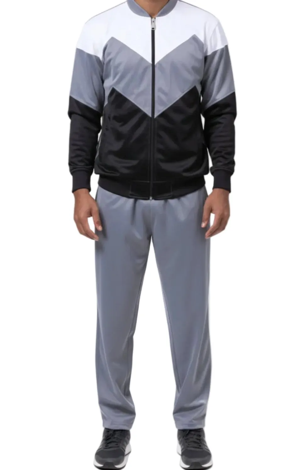 Men's Track Suit Chevron Design in Gray & Black
