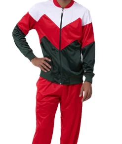 Men's Track Suit Chevron Design in Red & Hunter Green