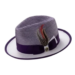 Men’s Two-Tone Braided Fedora Hat With Ribbon - Purple/White