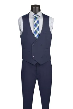 Modern Fit Navy 3 Piece Suit with Vest and Adjustable Waistband Pants