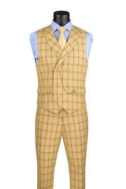 Modern Fit Windowpane Suit 3 Piece in Tan