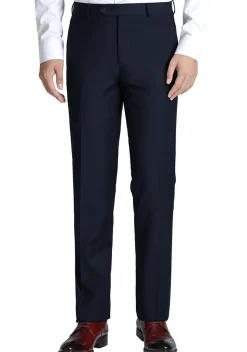 Navy Dress Pants Regular Leg Flat Front Pants Pre-Hemmed