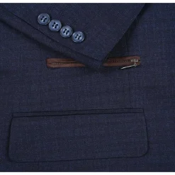 Navy Regular Fit 2 Button Mini Check Blazer with Bib