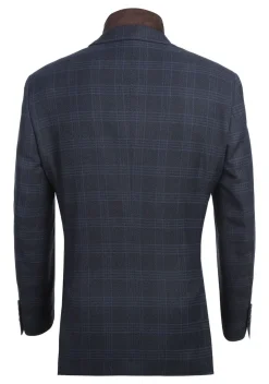 Navy Regular Fit 2 Button Plaid Blazer with Bib