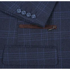 Navy Regular Fit 2 Button Plaid Blazer with Bib