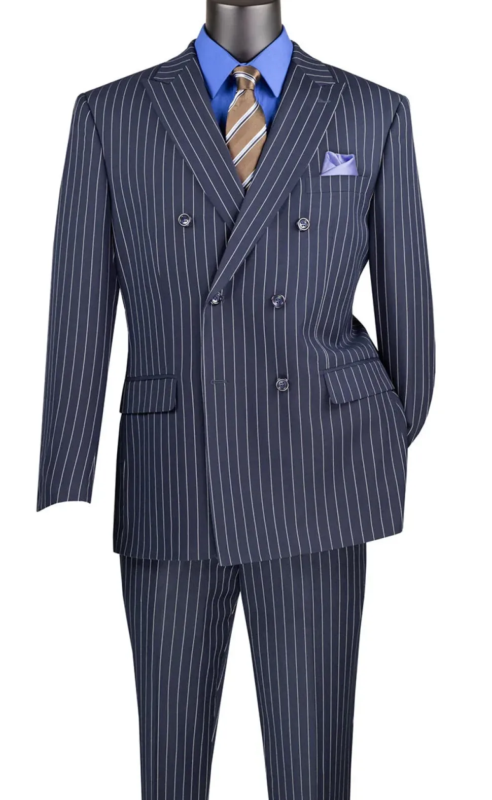 Navy Regular Fit 2 Piece Pinstripe Double Breasted Suit