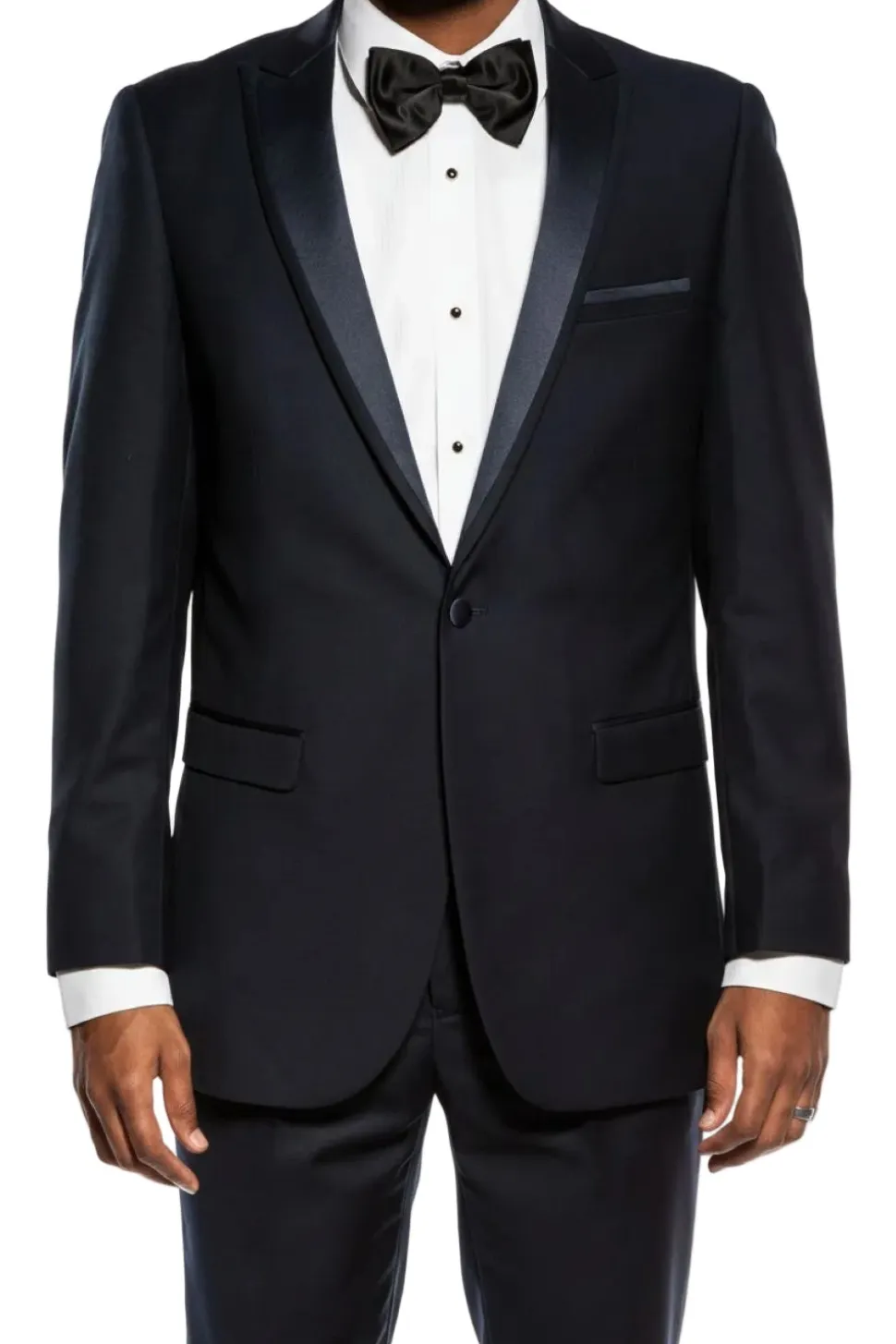 Navy Slim Fit 2 Piece Tuxedo With Satin Peak Lapel
