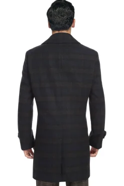 Navy Slim Fit Wool Blended Long Overcoat