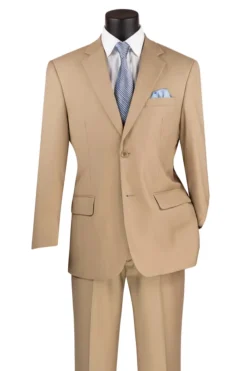Nola Collection - Light Beige Regular Fit 2 Piece Suit With Adjustable Waistband Pants