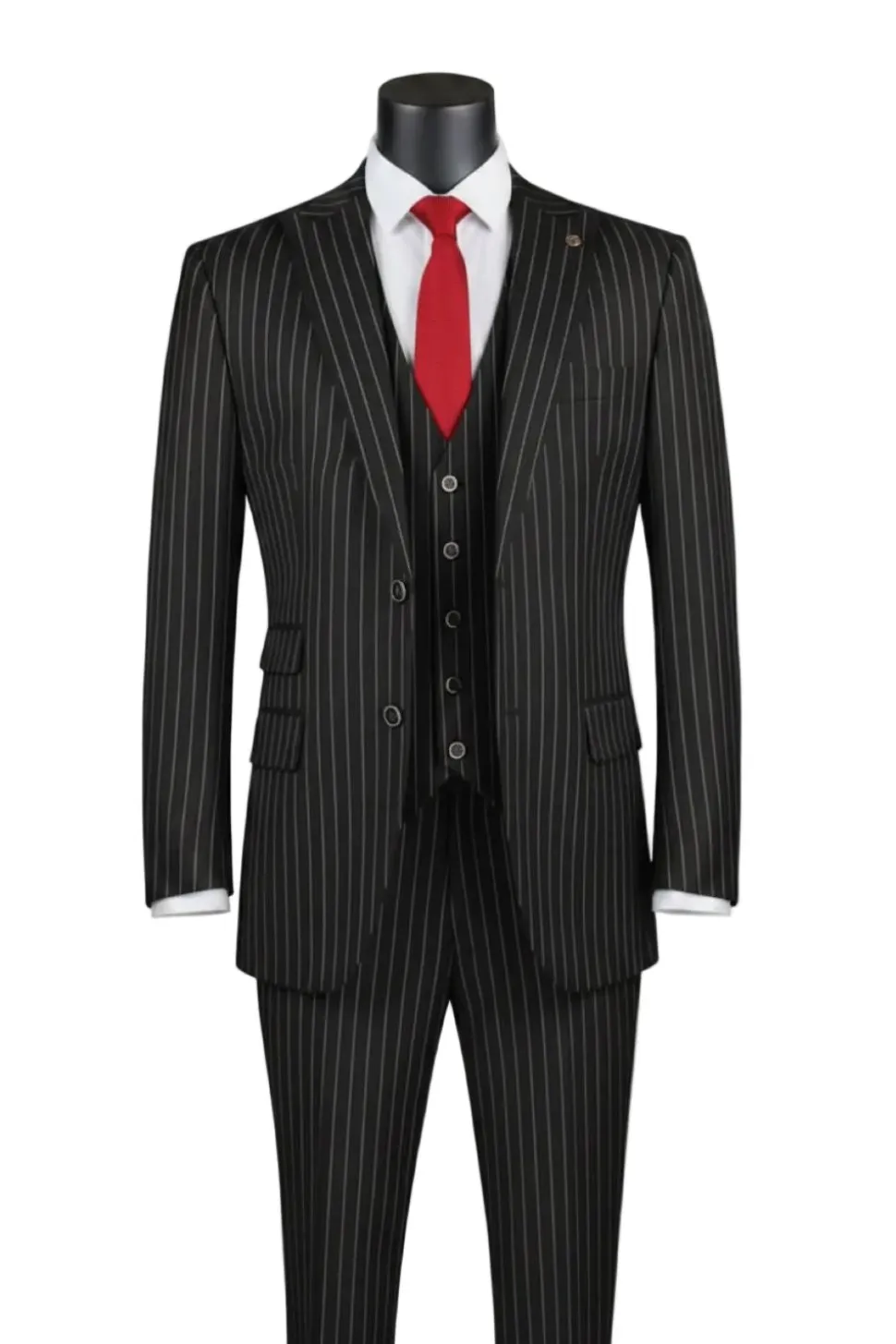 Odyssey Collection - Black Regular Fit Bold Stripes 3-Piece Suit With Adjustable Waistband Pants