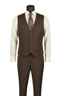 Odyssey Collection - Brown Regular Fit Bold Stripes 3-Piece Suit With Adjustable Waistband Pants
