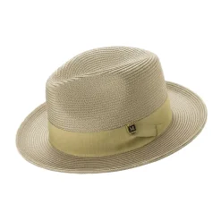 Olive Braided Wide Brim Pinch Fedora Matching Grosgrain Ribbon