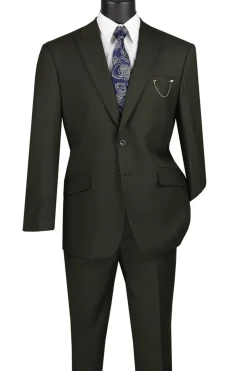 Olive Modern Fit 2 Piece Suit Textured Solid with Peak Lapel