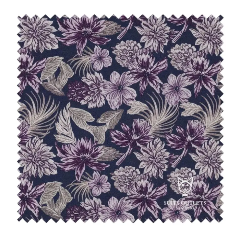 Purple Slim Fit 3 Piece Floral Jacquard Tuxedo