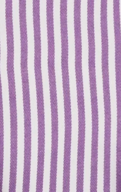 Purple White Bold Stripe French Cuff Dress Shirt with Tie, Cuff Links and Pocket Square