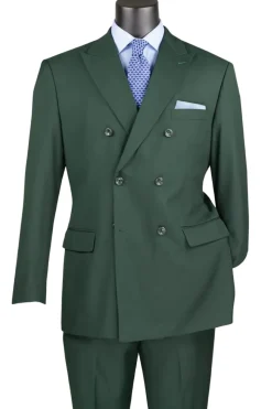 Ramses Collection - Hunter Green Regular Fit Double Breasted 2 Piece Suit with Adjustable Waistband Pants