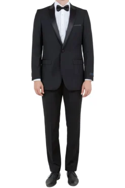 (42R) Black Slim Fit 2 Piece Tuxedo With Satin Peak Lapel