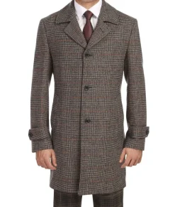 (46R) Brown Slim Fit Wool Blended Long Overcoat
