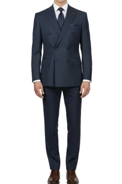 Regular Fit Double-Breasted Windowpane Suit - Navy