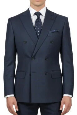 Regular Fit Double-Breasted Windowpane Suit - Navy