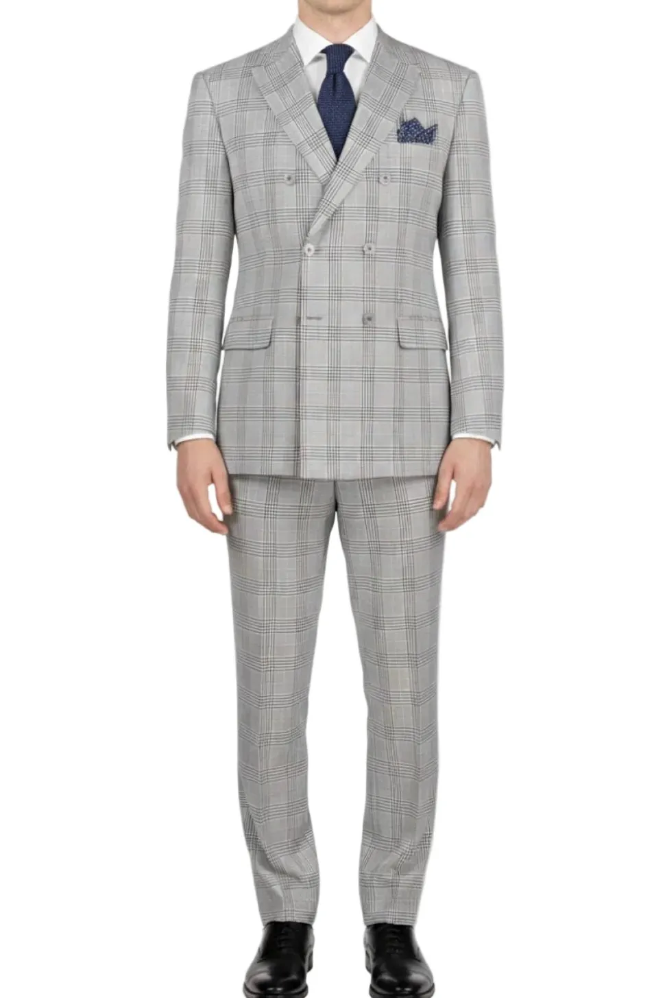 Regular Fit Light Gray Glen Plaid Double Breasted 2-Piece Suit
