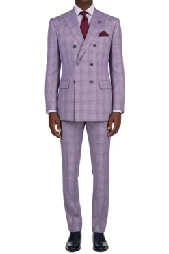 Regular Fit Light Purple Glen Plaid Double Breasted 2-Piece Suit