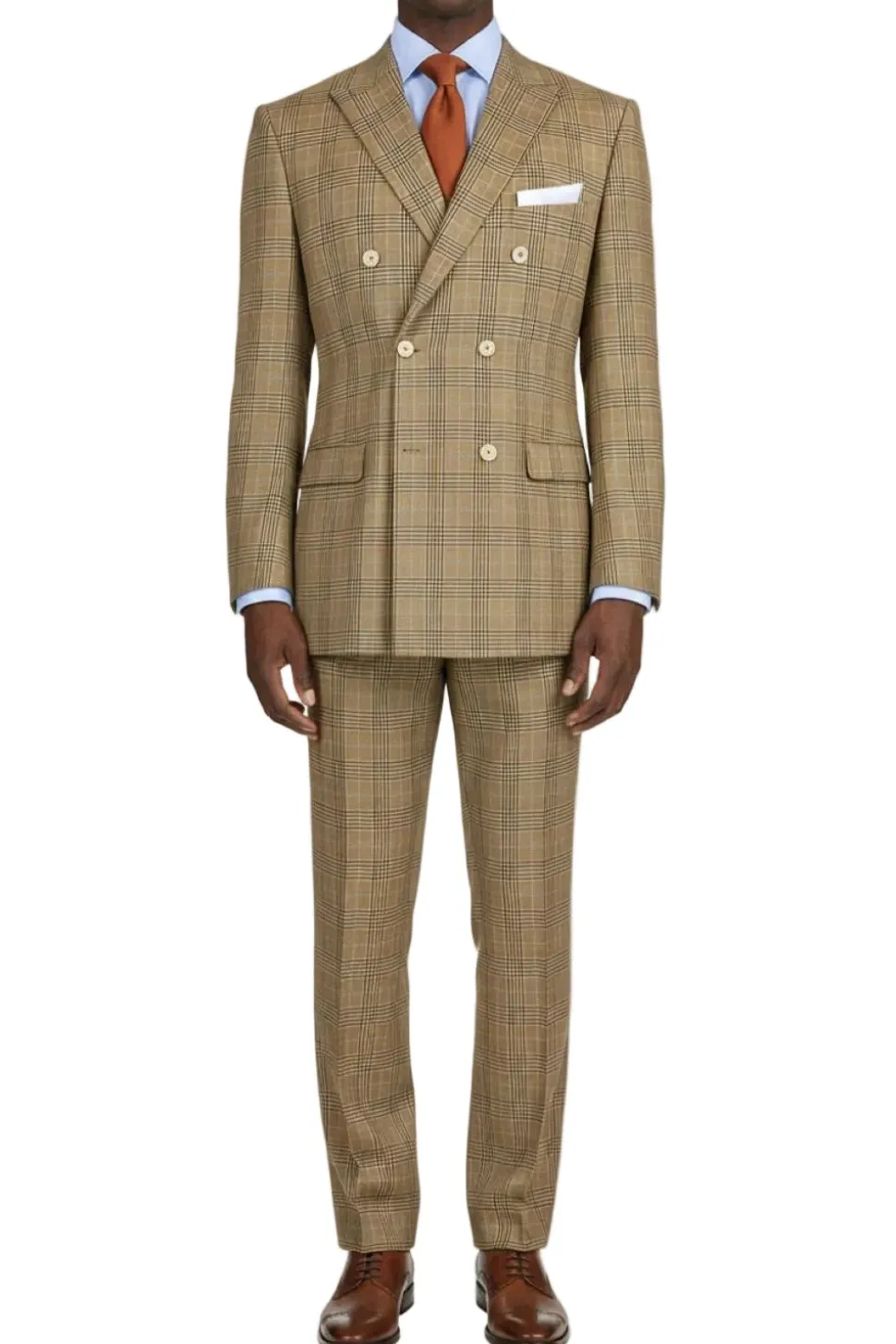 Regular Fit Mocha Glen Plaid Double Breasted 2-Piece Suit