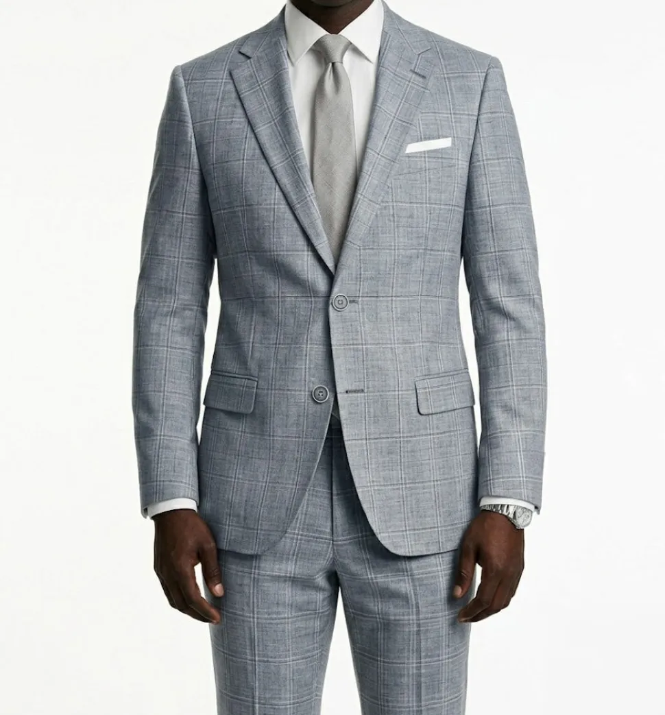 Regular Fit 2 Piece Plaid Suit in Charcoal