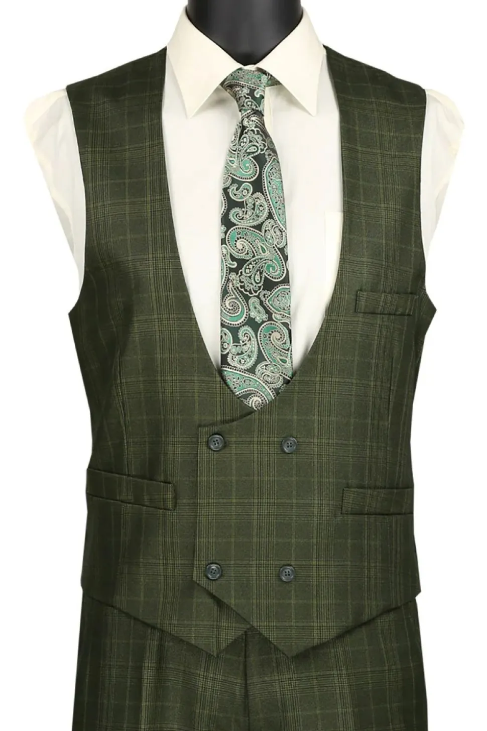 Renaissance Collection - Regular Fit Glen Plaid 3 Piece Suit Olive