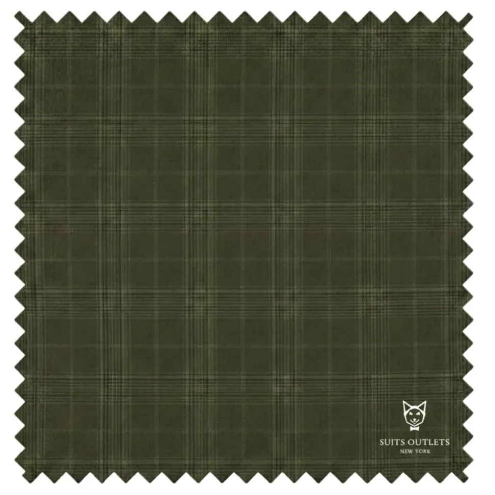 Renaissance Collection - Regular Fit Glen Plaid 3 Piece Suit Olive