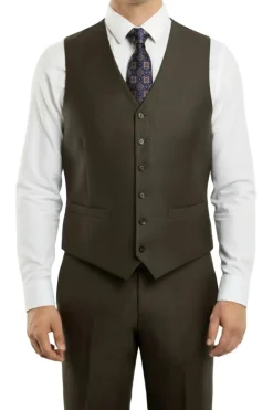 (34R, 40L) Charcoal Brown 3 Piece Modern Fit Suit 2 Button V-Neck Vest