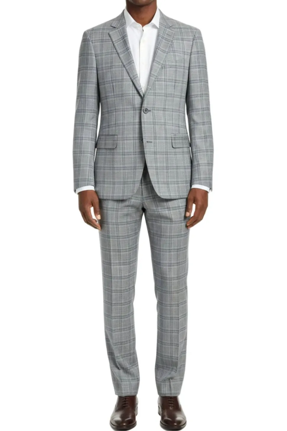 (44R) Lozano Collection - Men's 2 Piece Regular Fit Gray Plaid Suit