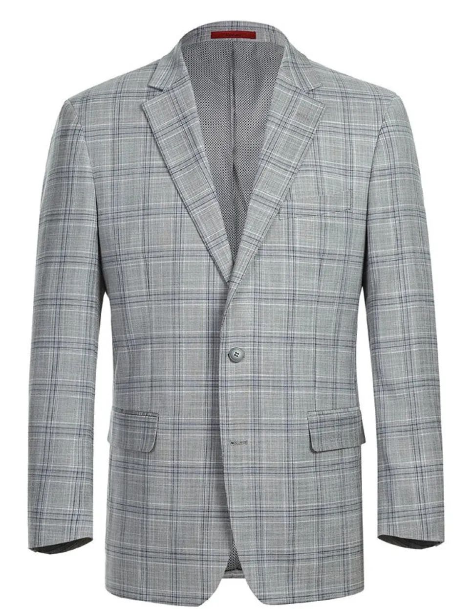 (44R) Lozano Collection - Men's 2 Piece Regular Fit Gray Plaid Suit