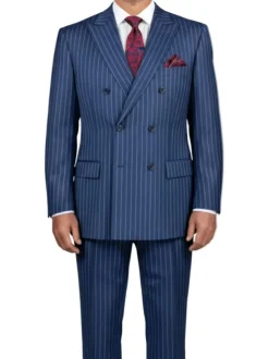 (46R, 48L, 62R) Blue Regular Fit 2 Piece Pinstripe Double Breasted Suit