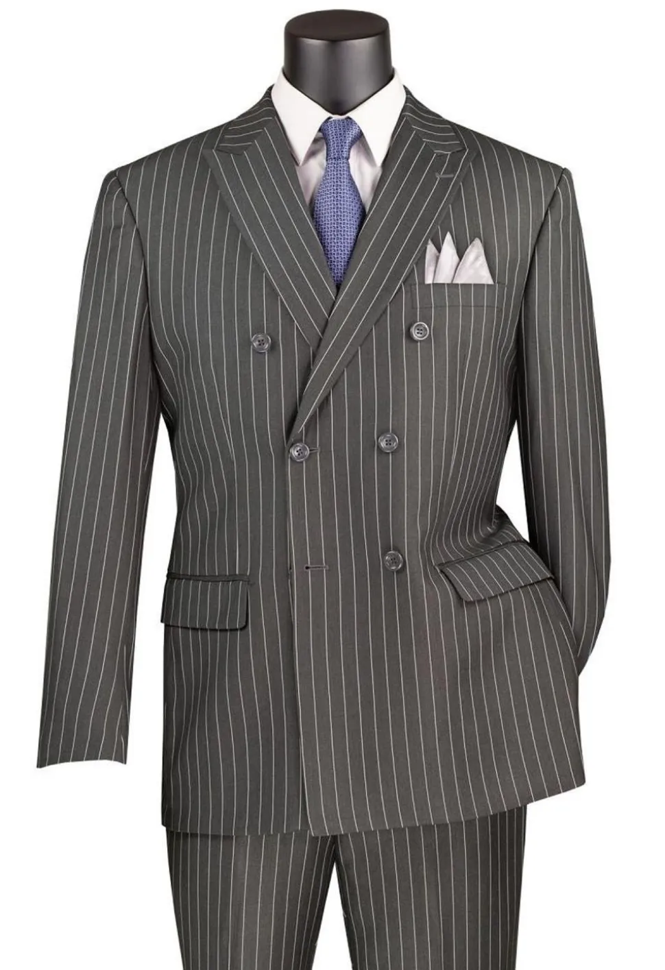 Rockefeller Collection - Double Breasted Stripe Suit Charcoal Regular Fit 2 Piece with Adjustable Waistband Pants