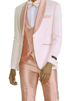 Rose Gold Pink Slim Fit Tuxedo 4 Piece with Satin Shawl Collar Beveled Designed Vest