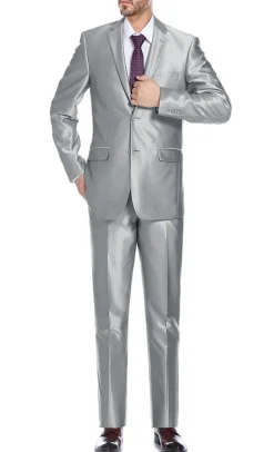 (38R, 50R) Gray Slim Fit Sharkskin Italian Styled 2 Piece Suit