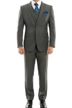 (38R, 40R, 46L) Modern Fit 3 Piece Dark Gray Wool Suit