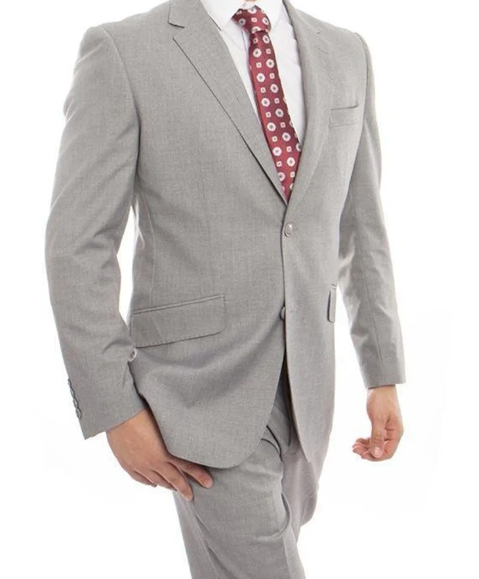(36R, 44R, 46L) 100% Wool Modern Fit 2 Piece Gray Suit