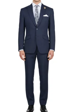 (40R, 48R) Slim Fit Navy 2 Piece Glen Plaid Suit
