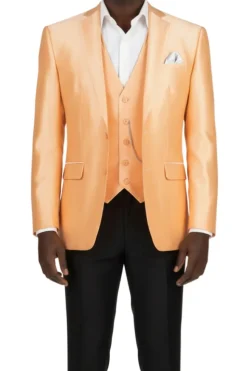 (50R) Slim Fit Satin Blazer and Vest - Melon
