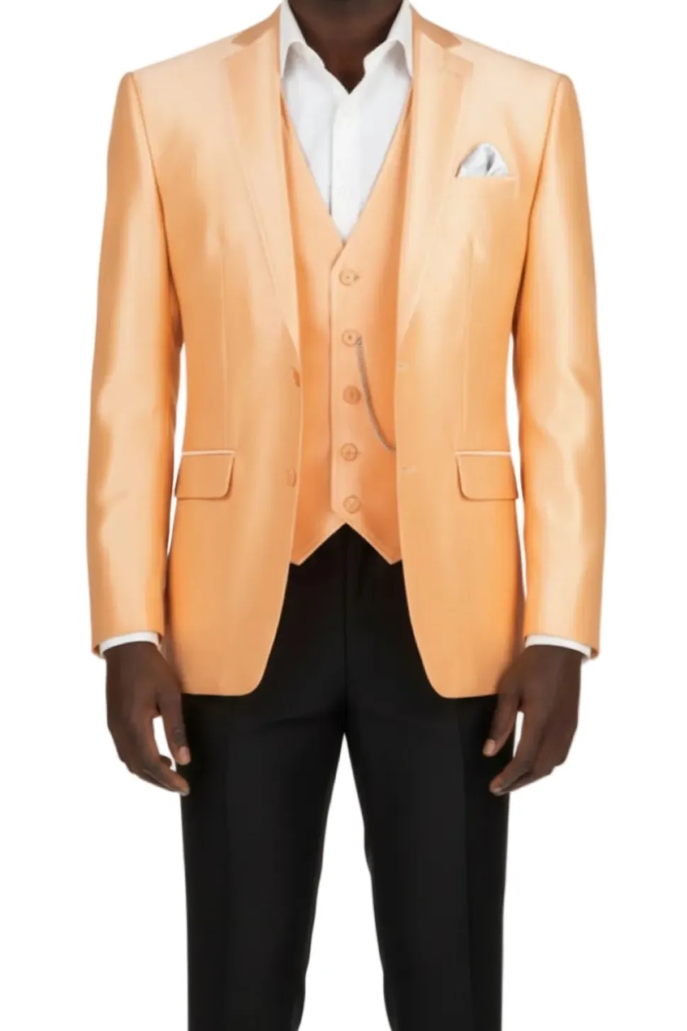 (50R) Slim Fit Satin Blazer and Vest - Melon