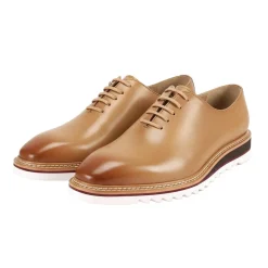 Ruben Collection - Latte Leather Plain Toe Shoes