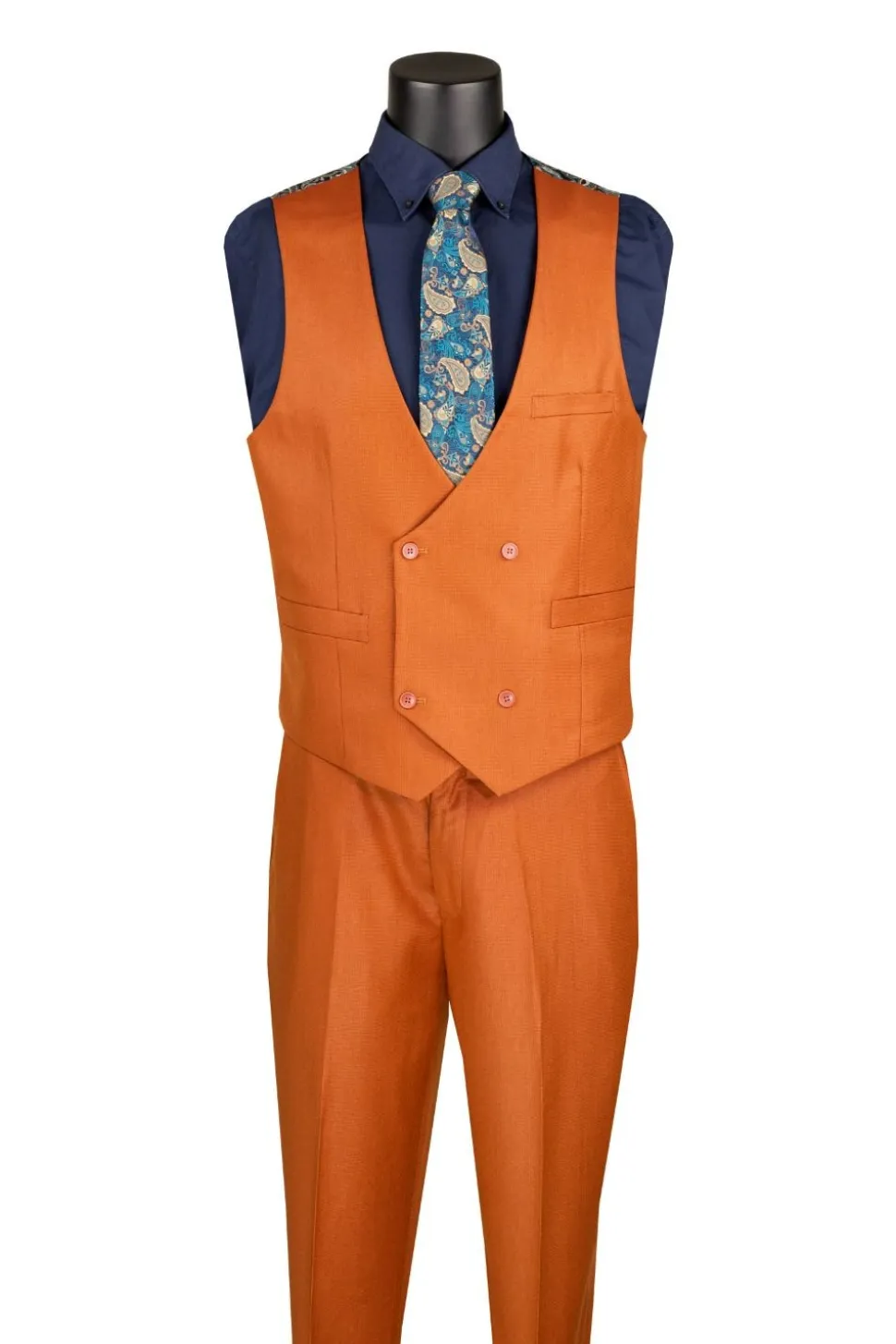 Rust Regular Fit 3 Piece Sharkskin Suit with Vest and Adjustable Waistband Pants