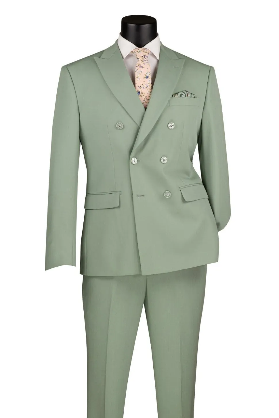 Sage Slim Fit Double Breasted 2 Piece Suit with Adjustable Waistband