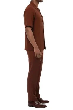 Short Sleeve Summer Walking Suit Set with Flexible Waist Pants - Maroon