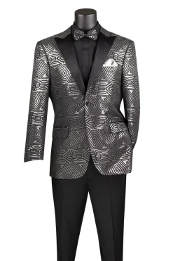 Silver Modern Fit Jacquard Jacket Metallic Design